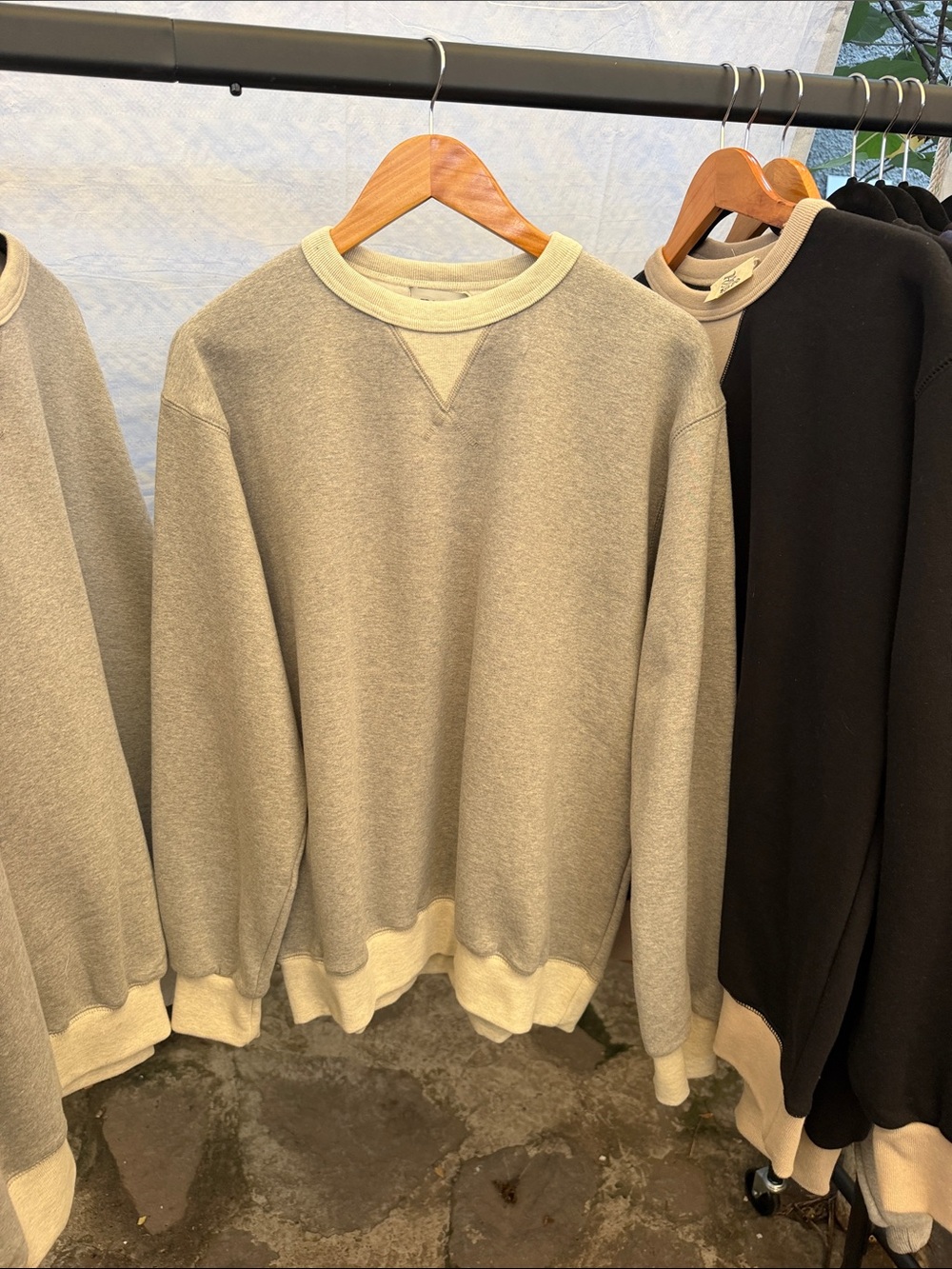 Men's Crewneck Contrast-Trim Sweater in Light Gray